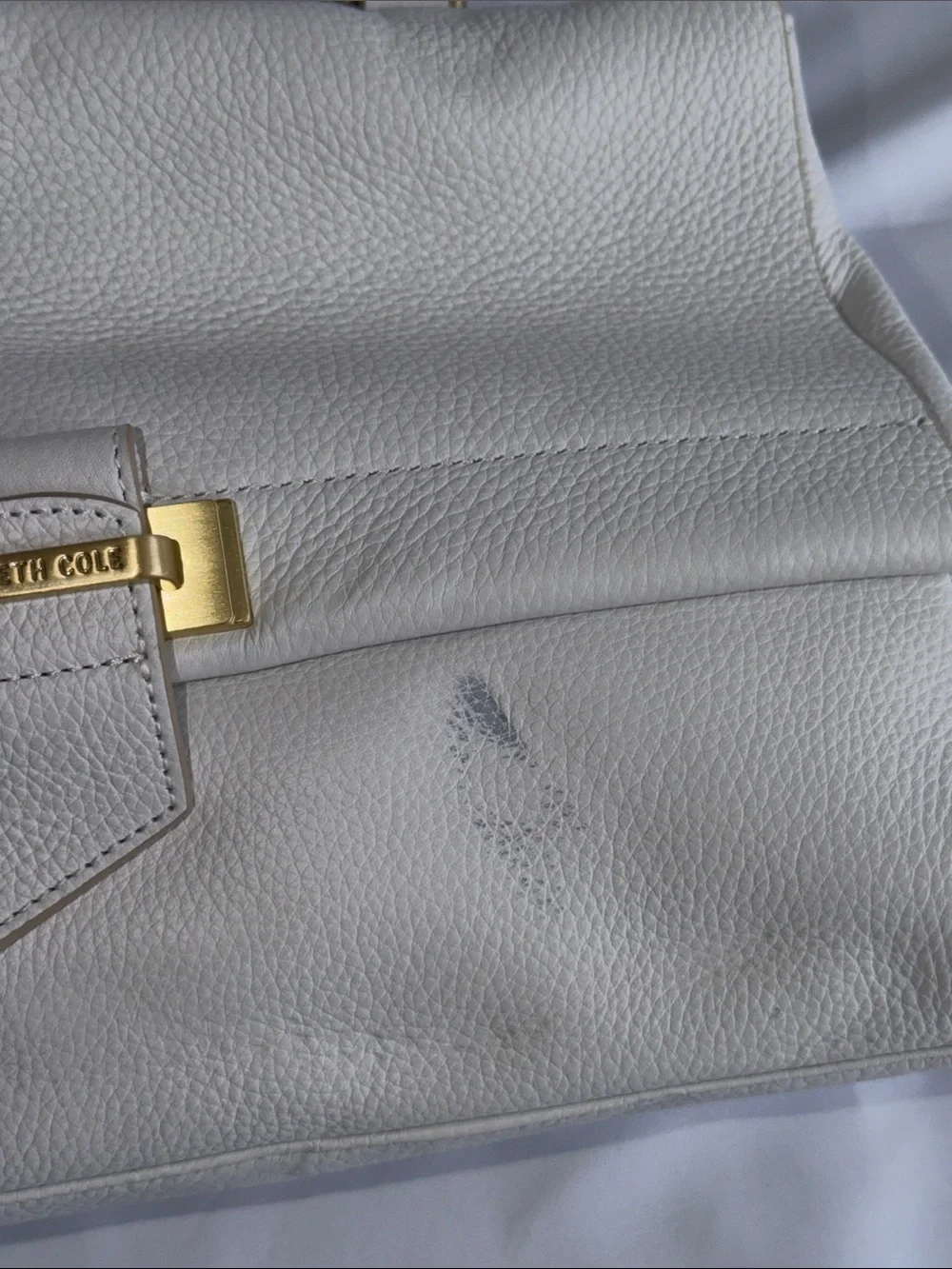 Kenneth Cole White Leather Satchel with Gold-Tone Buckle